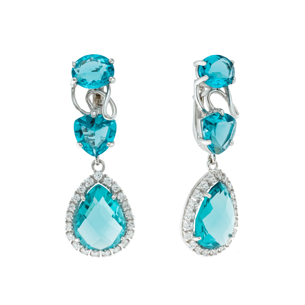 Серьги из серебра с камнем Фианит, Кварц фото, цены