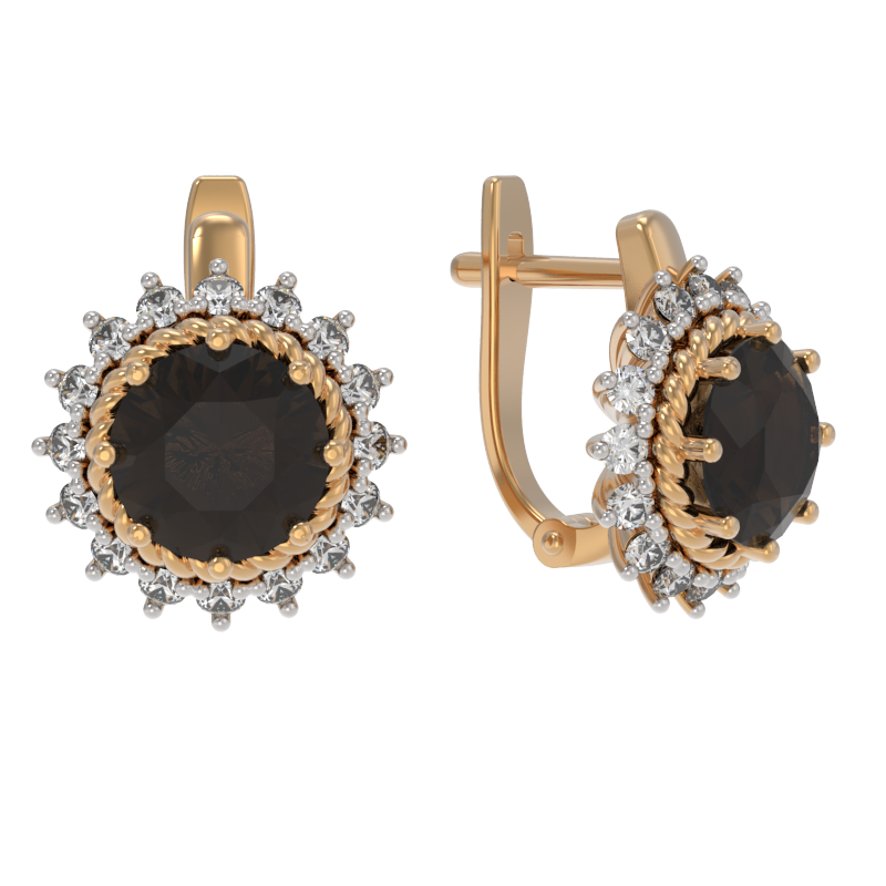 Серьги из золота с камнем Раухтопаз, Фианит фото, цены