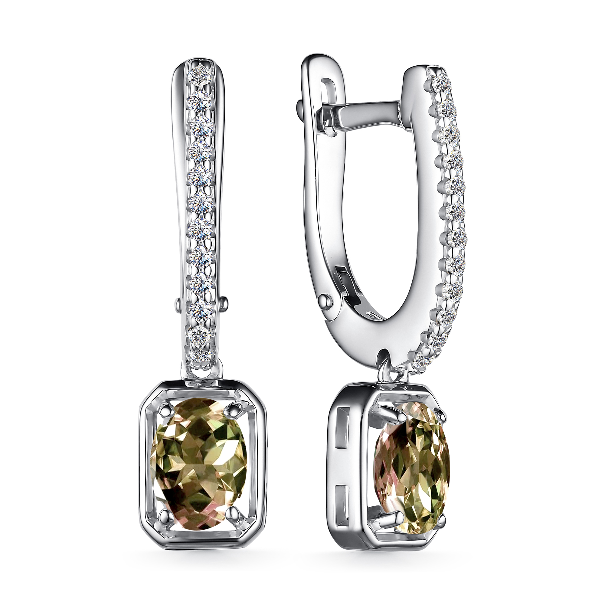 Серьги из серебра с камнем Фианит, Султанит и.в. фото, цены