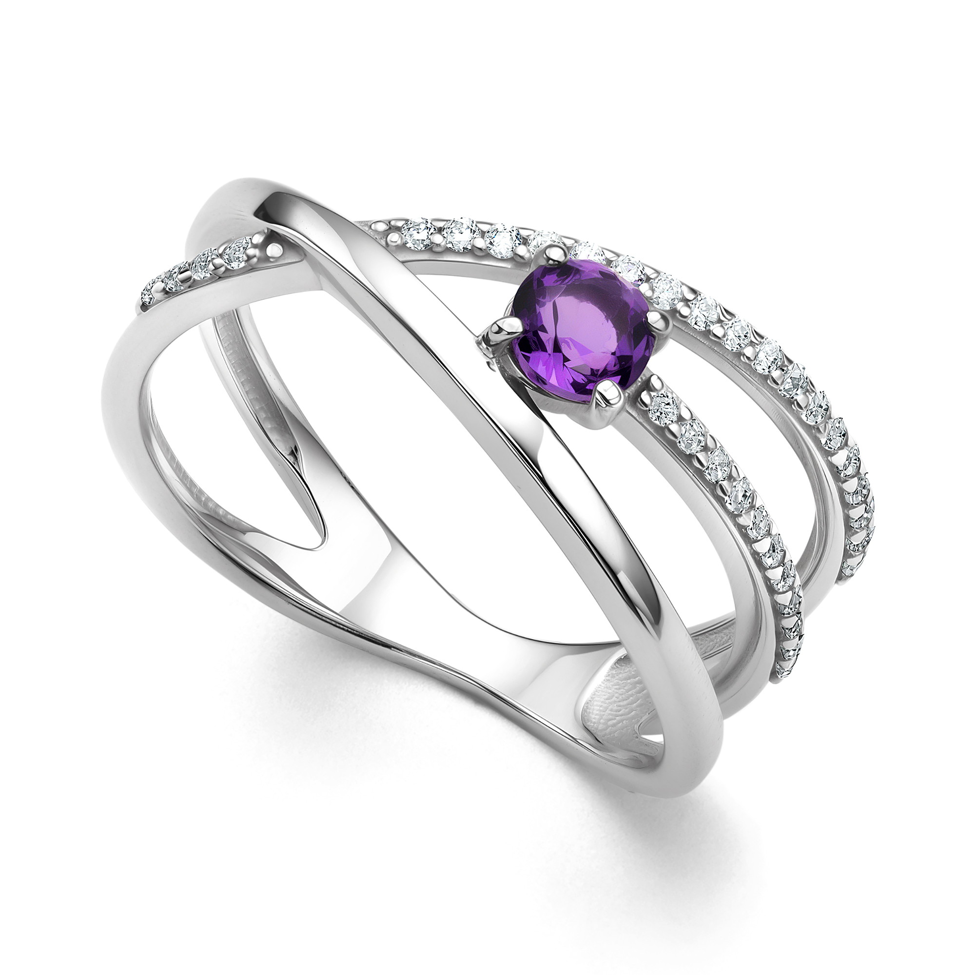 Кольцо из серебра с камнем аметист, Фианит фото, цены