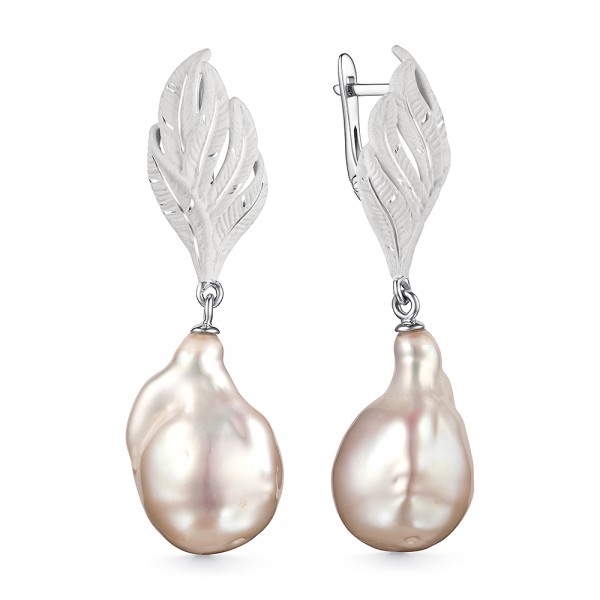 Серьги из серебра с камнем Жемчуг, вставками эмали фото, цены