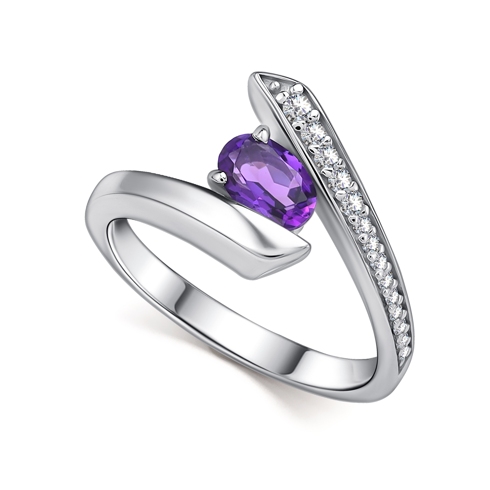Кольцо из серебра с камнем аметист, Фианит фото, цены