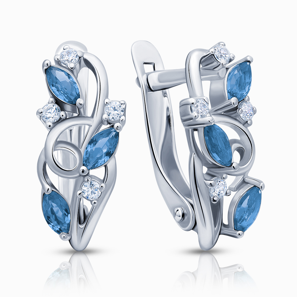 Серьги из серебра с камнем Фианит фото, цены