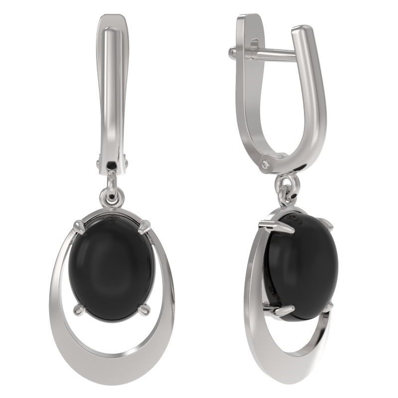 Серьги из серебра с камнем Оникс фото, цены