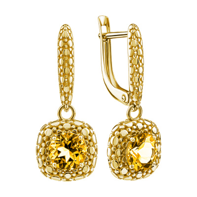Серьги из золота с камнем Цитрин фото, цены