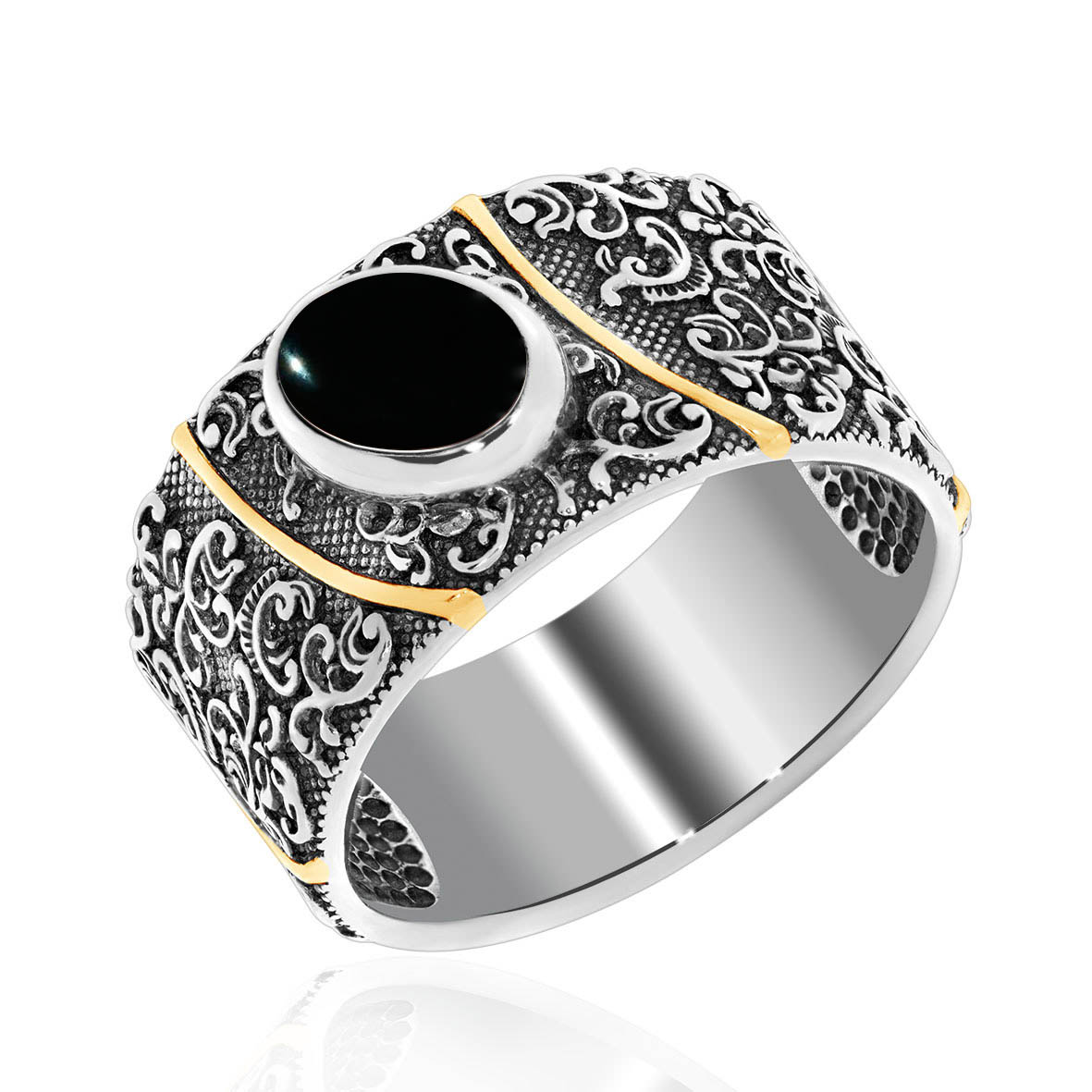 Кольцо из серебра с камнем Обсидиан фото, цены