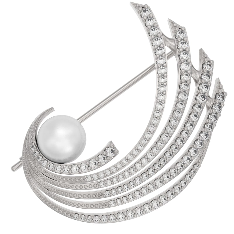 Брошь из серебра с камнем Жемчуг, Фианит фото, цены