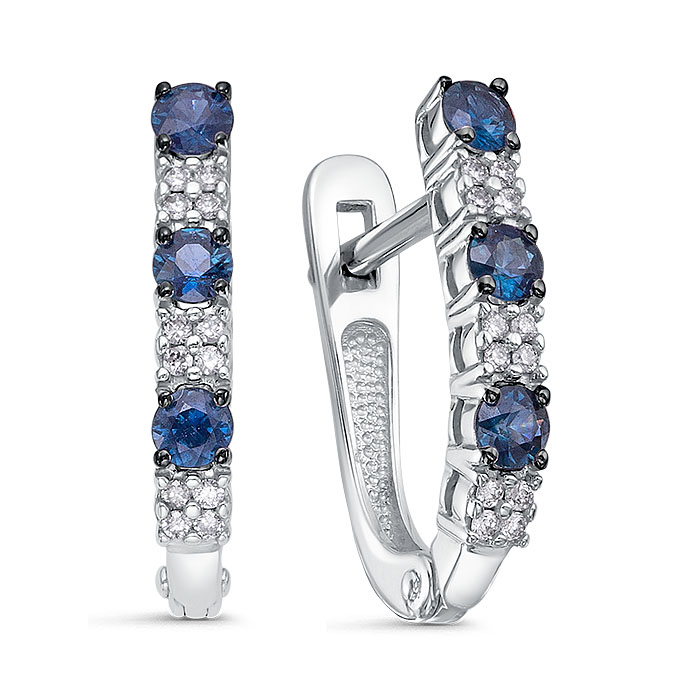 Серьги из золота с камнем Бриллиант, Сапфир фото, цены