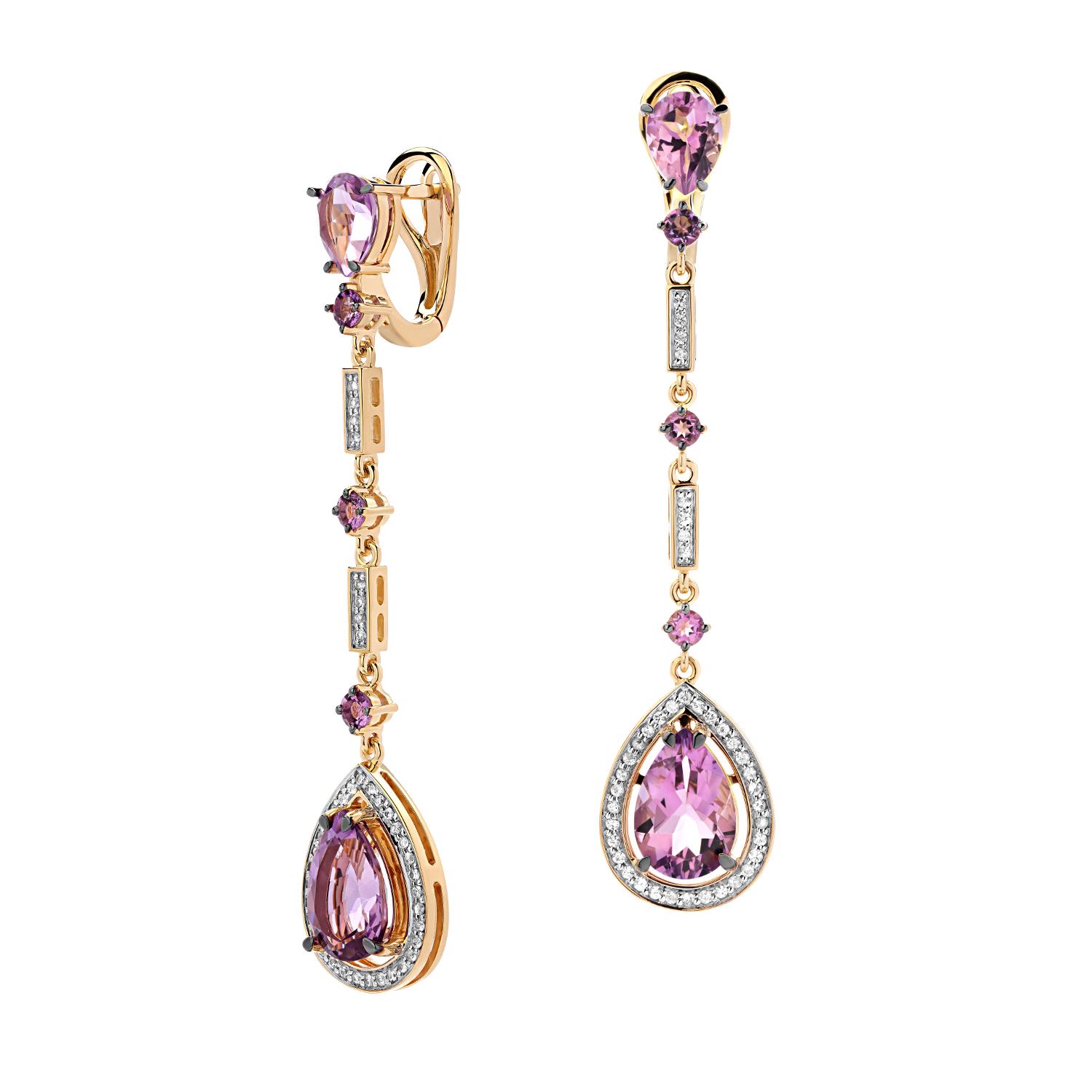 Серьги из золота с камнем аметист, Сапфир фото, цены