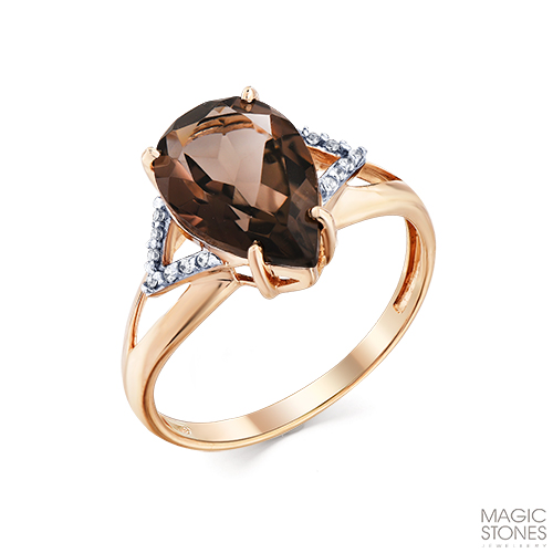 Кольцо из золота с камнем Фианит, Раух-топаз фото, цены