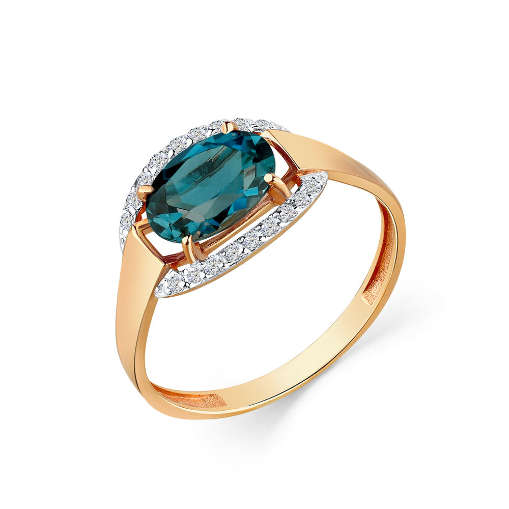 Кольцо из золота с камнем Лондон топаз, Фианит фото, цены