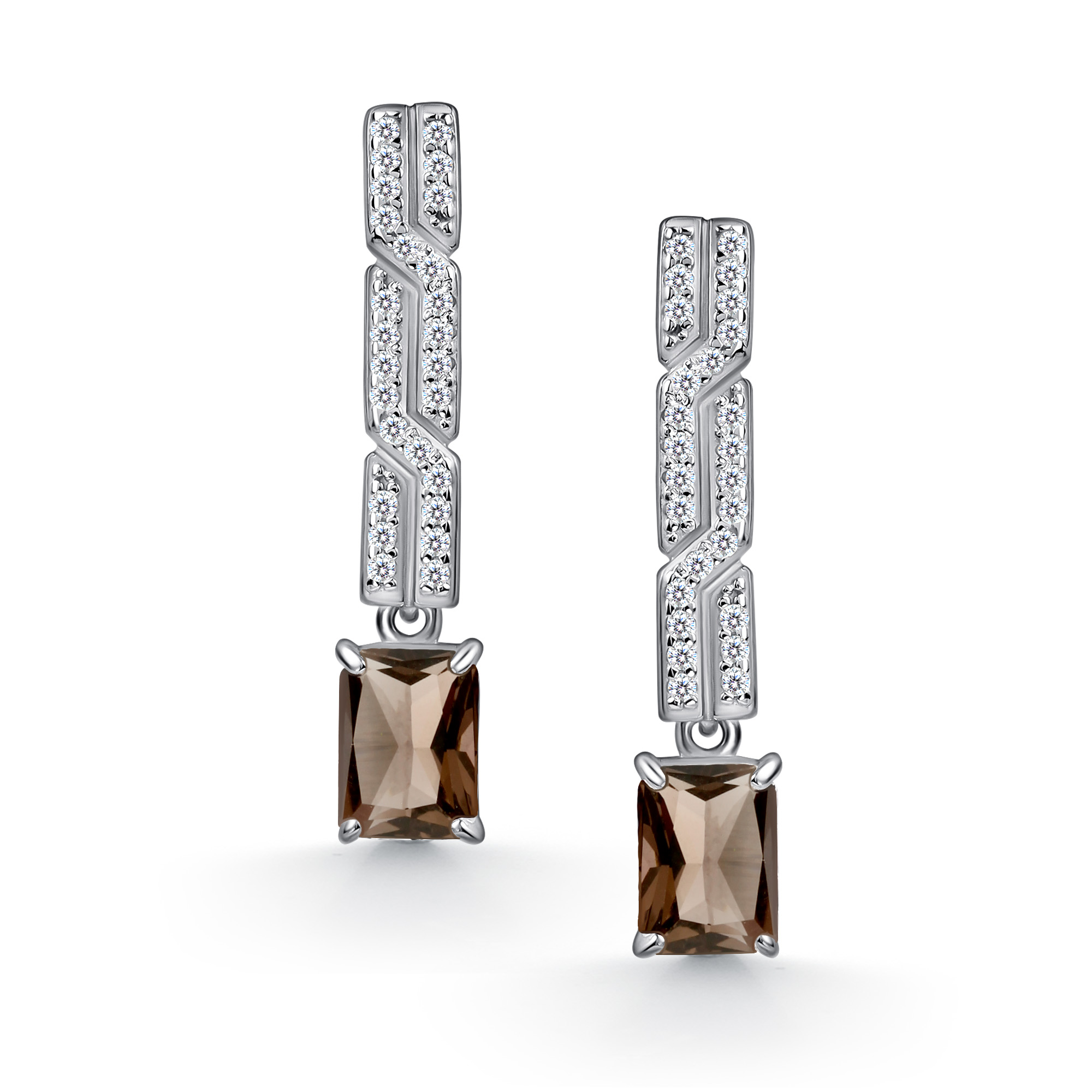 Серьги из серебра с камнем Фианит, Раух-топаз фото, цены