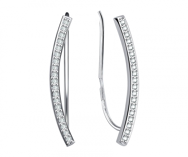 Серьги из серебра с камнем Фианит фото, цены