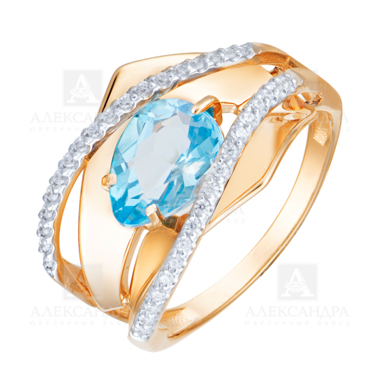 Кольцо из золота с камнем Лондон топаз, Фианит фото, цены