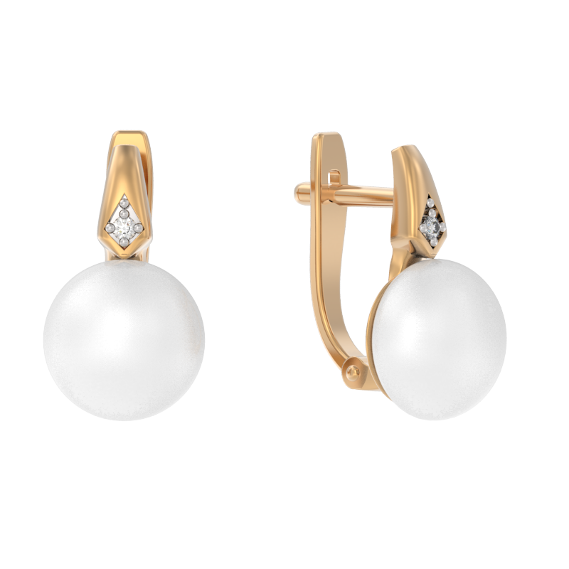 Серьги из золота с камнем Жемчуг, Фианит фото, цены