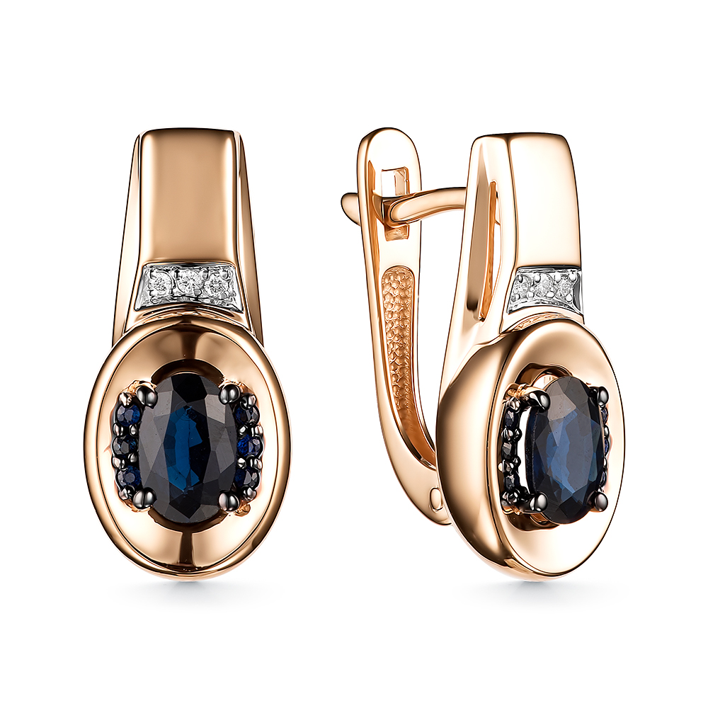Серьги из золота с камнем Бриллиант, Сапфир фото, цены