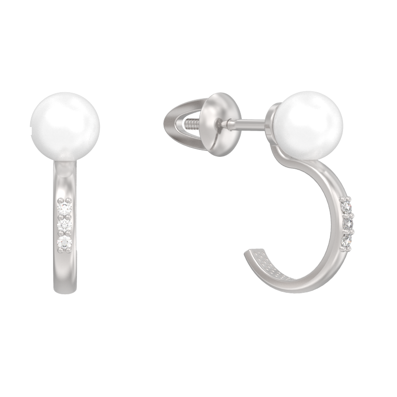 Пуссеты из серебра с камнем Жемчуг фото, цены