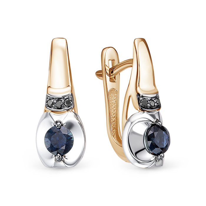 Серьги из золота с камнем Бриллиант, Сапфир фото, цены
