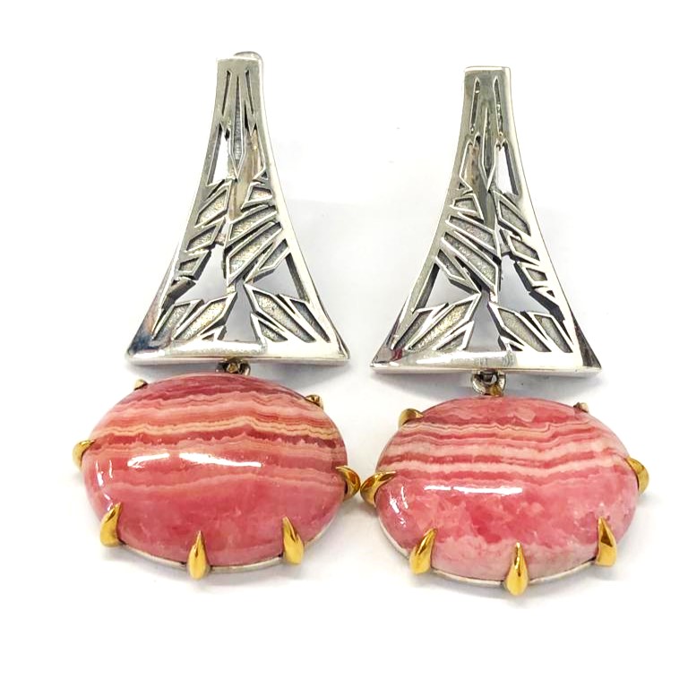 Серьги из серебра с камнем Родохрозит фото, цены