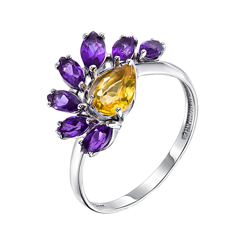 Кольцо из серебра с камнем аметист, Цитрин фото, цены