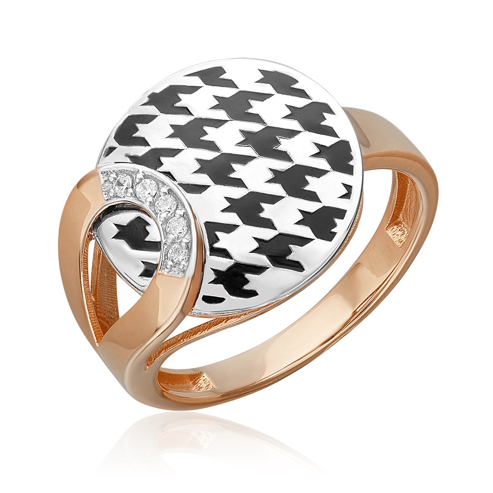 Кольцо из золота с камнем Фианит, вставками эмали фото, цены