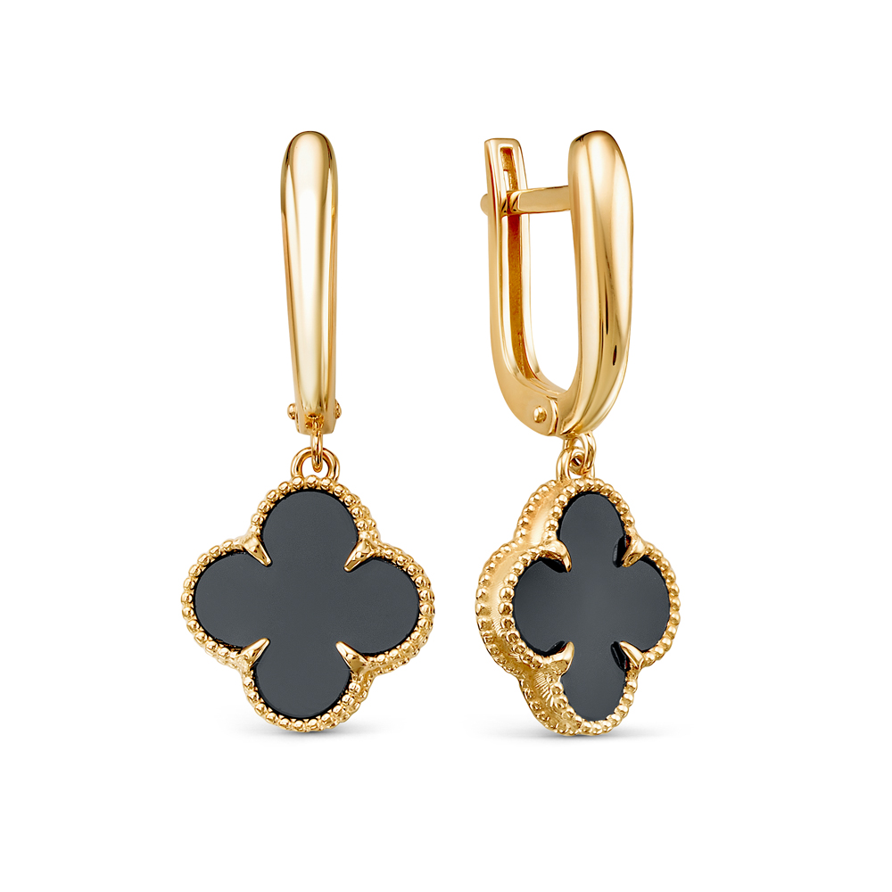 Серьги из золота с камнем Оникс фото, цены