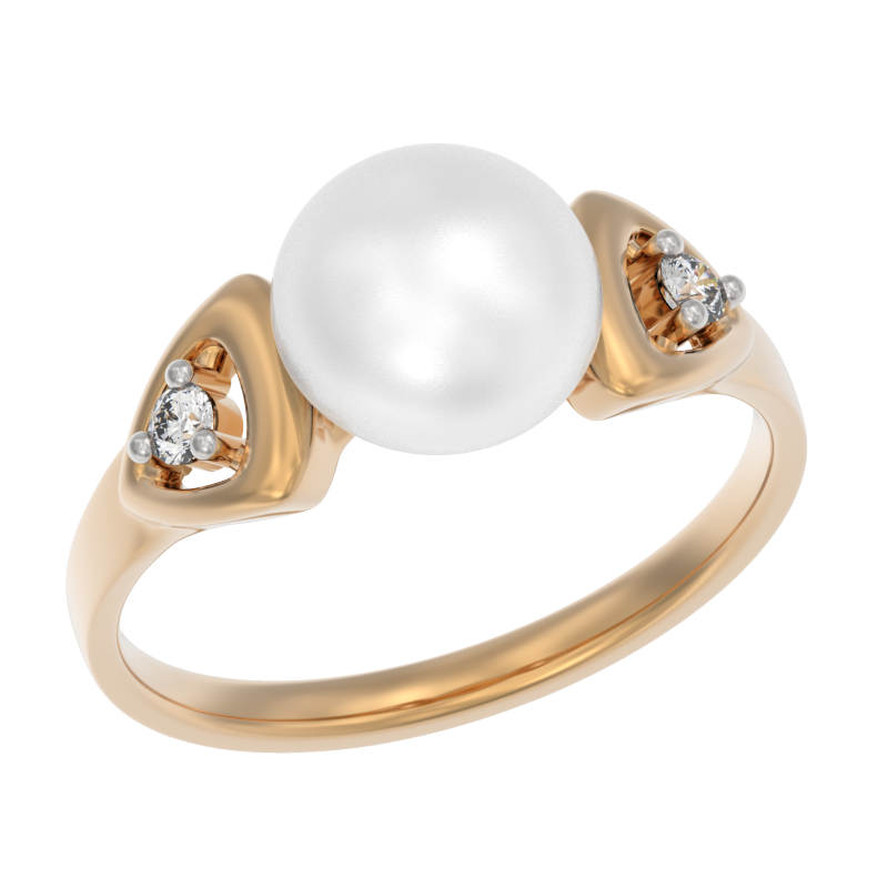 Кольцо из золота с камнем Жемчуг, Фианит фото, цены