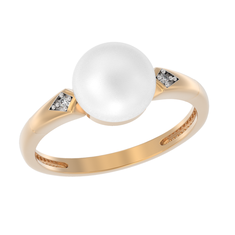 Кольцо из золота с камнем Жемчуг, Фианит фото, цены