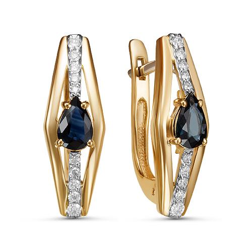 Серьги из золота с камнем Бриллиант, Сапфир фото, цены