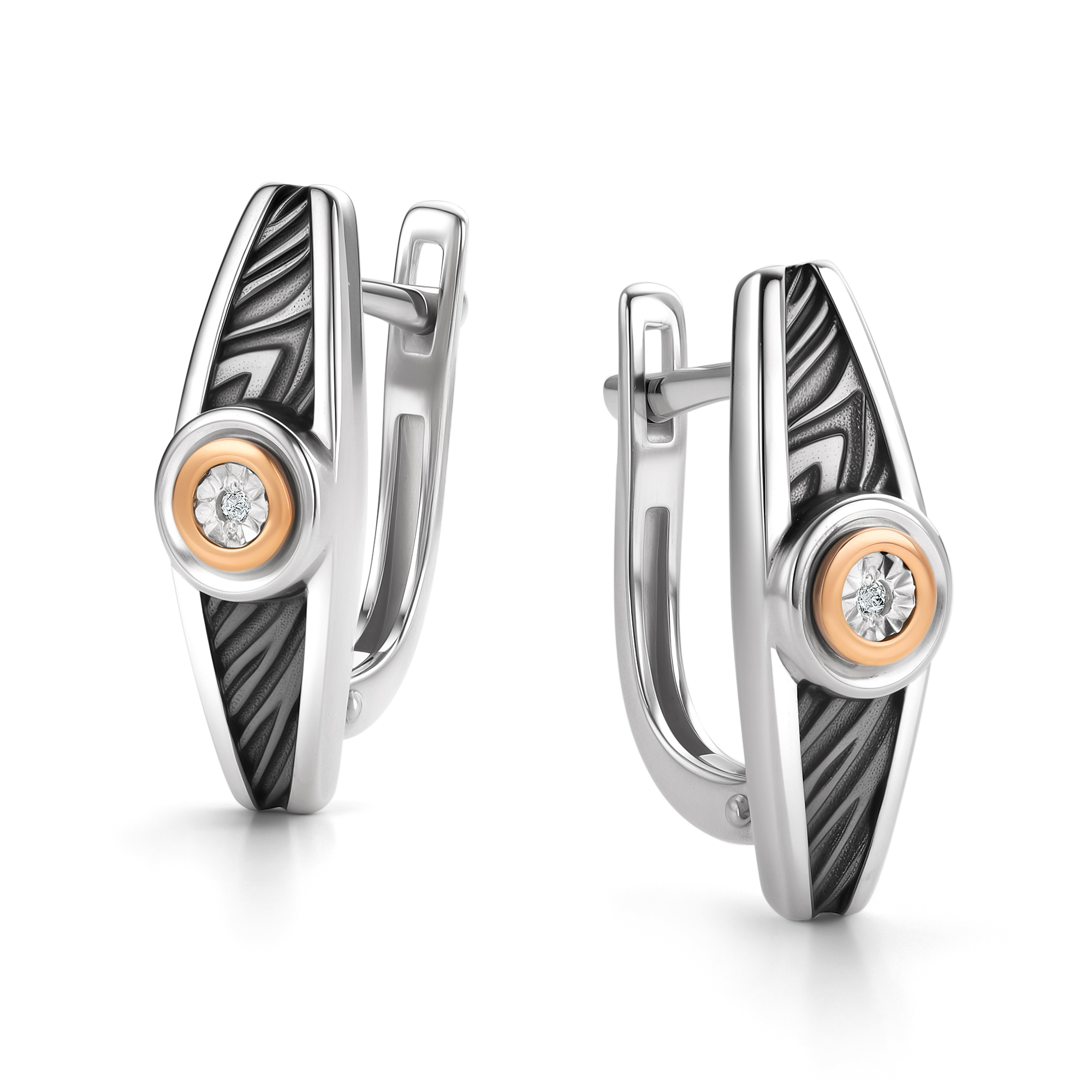 Серьги из серебра с камнем Бриллиант, вставками золота фото, цены