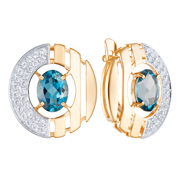 Серьги из золота с камнем аметист, Фианит фото, цены