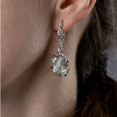 Серьги из серебра с камнем Топаз, Бриллиант, Турмалин, Празиолит фото, цены