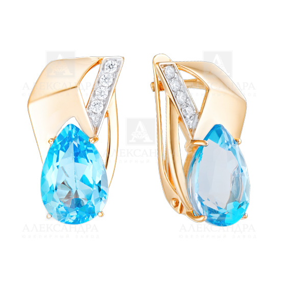 Серьги из золота с камнем Топаз, Фианит фото, цены