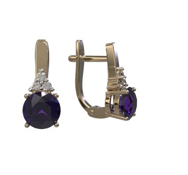Серьги из золота с камнем аметист, Фианит фото, цены