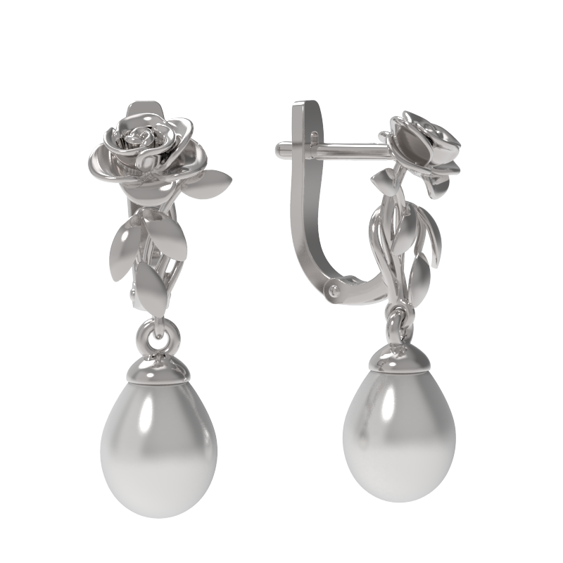 Серьги из серебра с камнем Жемчуг фото, цены