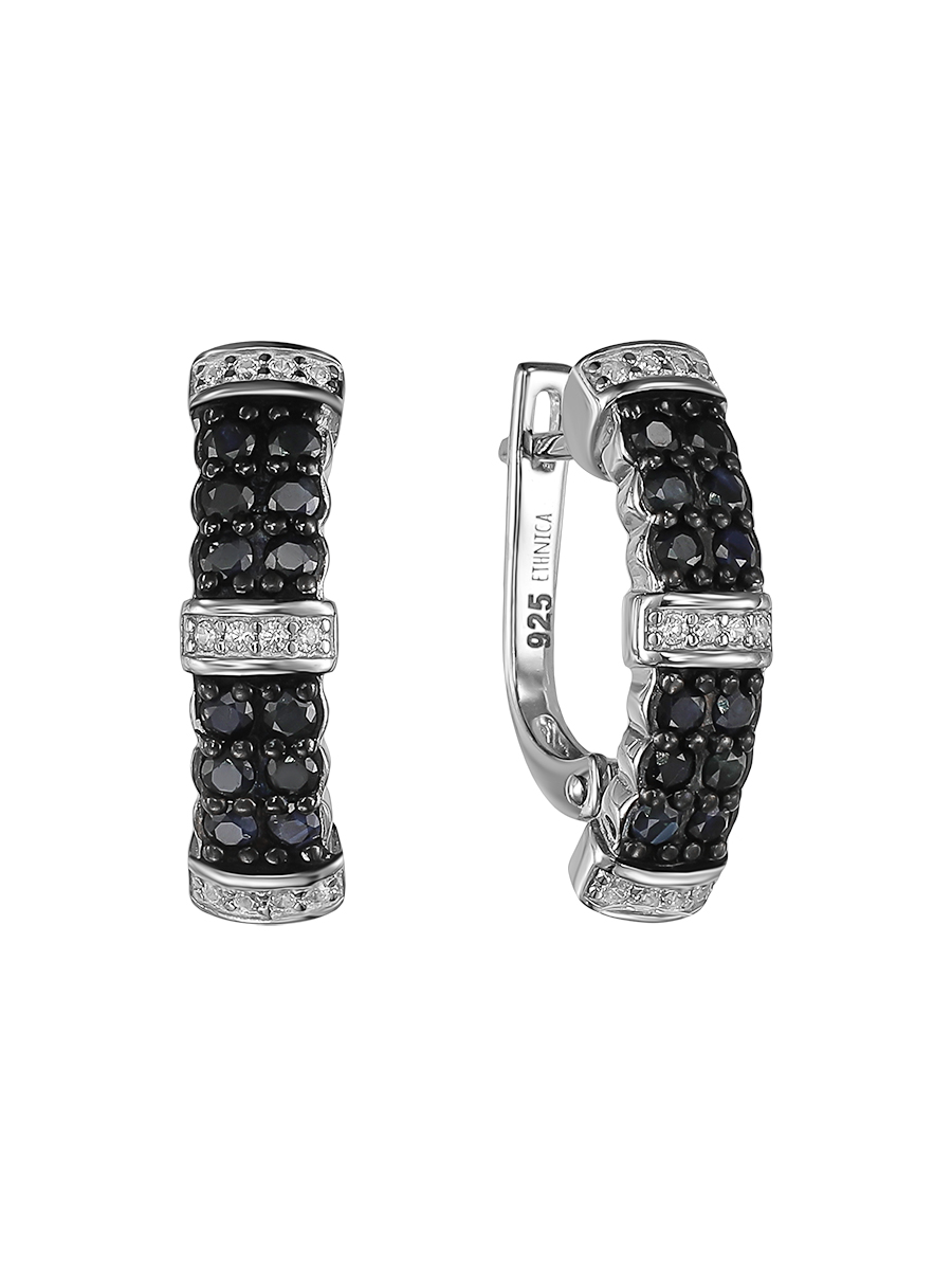 Серьги из серебра с камнем Фианит, Сапфир фото, цены