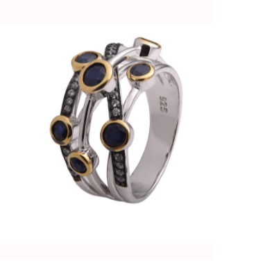 Кольцо из серебра с камнем Сапфир, Куб цирконий фото, цены