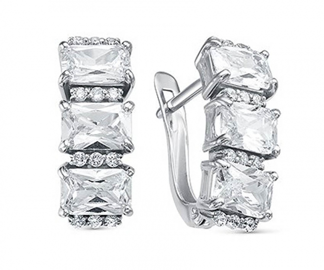 Серьги из серебра с камнем Фианит фото, цены