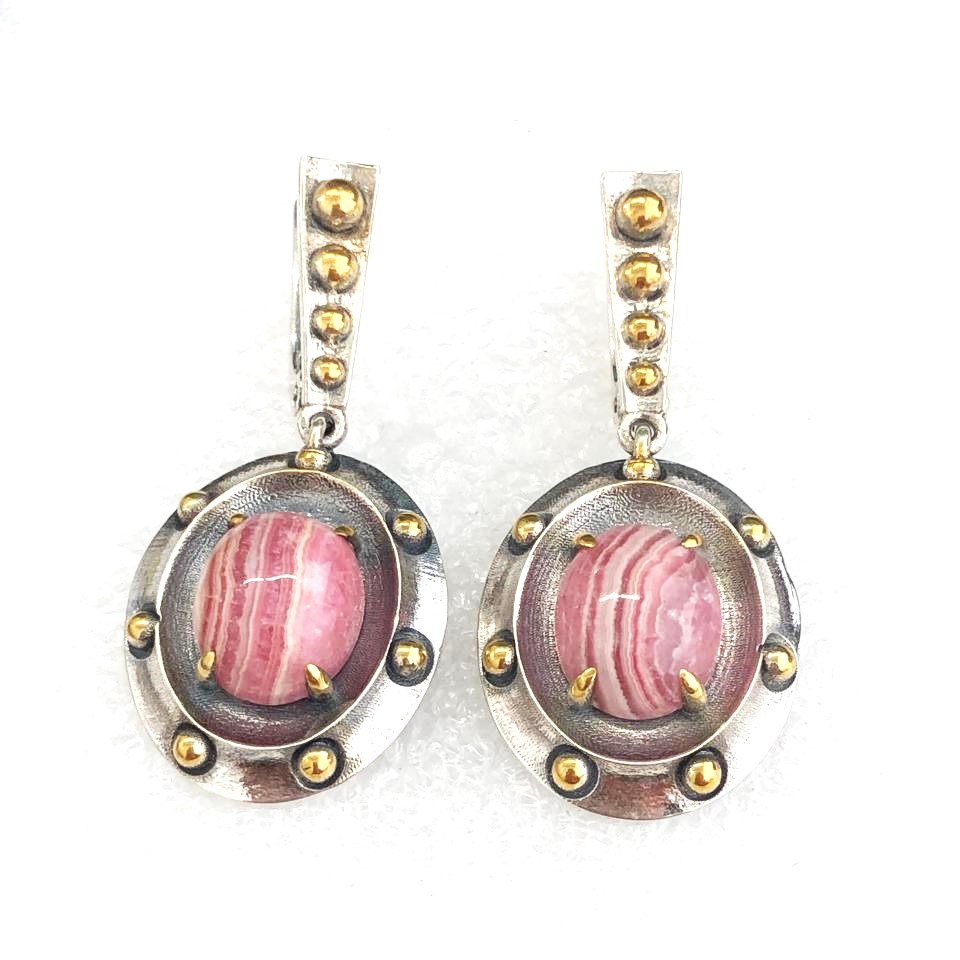 Серьги из серебра с камнем Родохрозит фото, цены