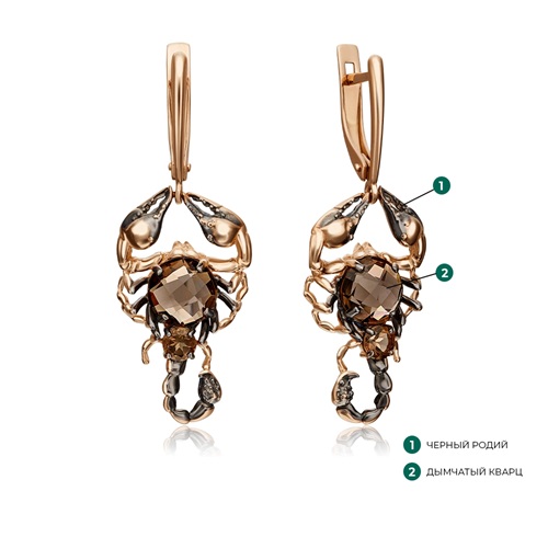 Серьги из золота с камнем Кварц фото, цены