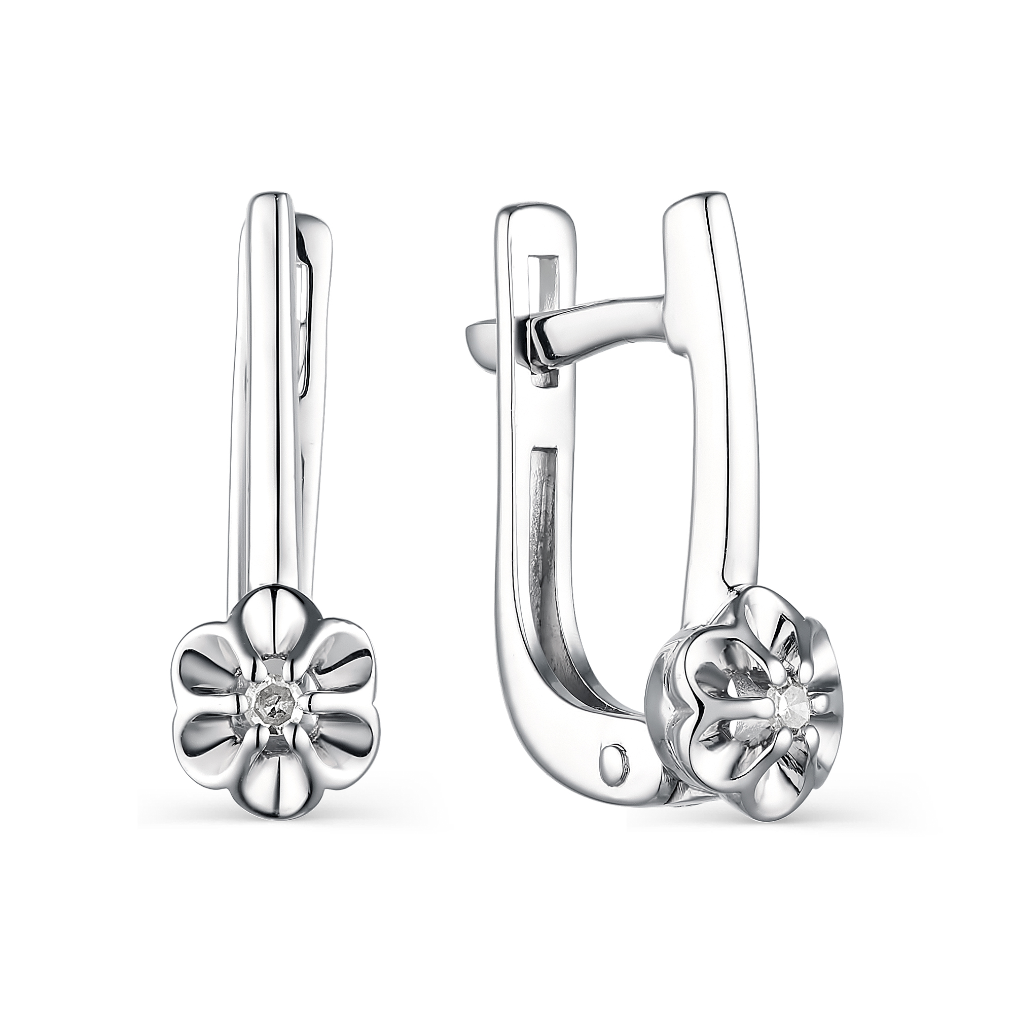 Серьги из серебра с камнем Бриллиант фото, цены