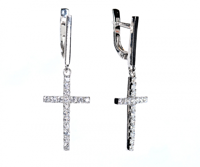 Серьги из серебра с камнем Фианит фото, цены