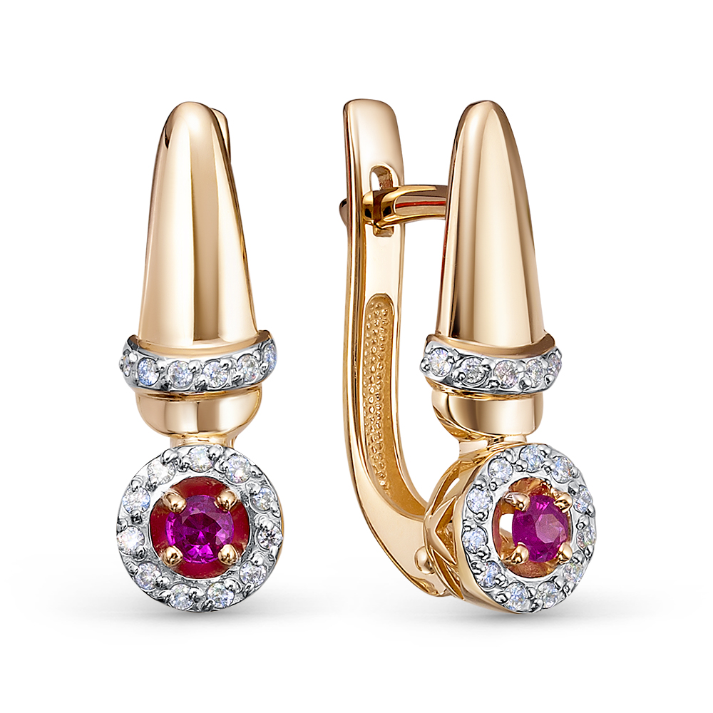 Серьги из золота с камнем Бриллиант, Рубин фото, цены