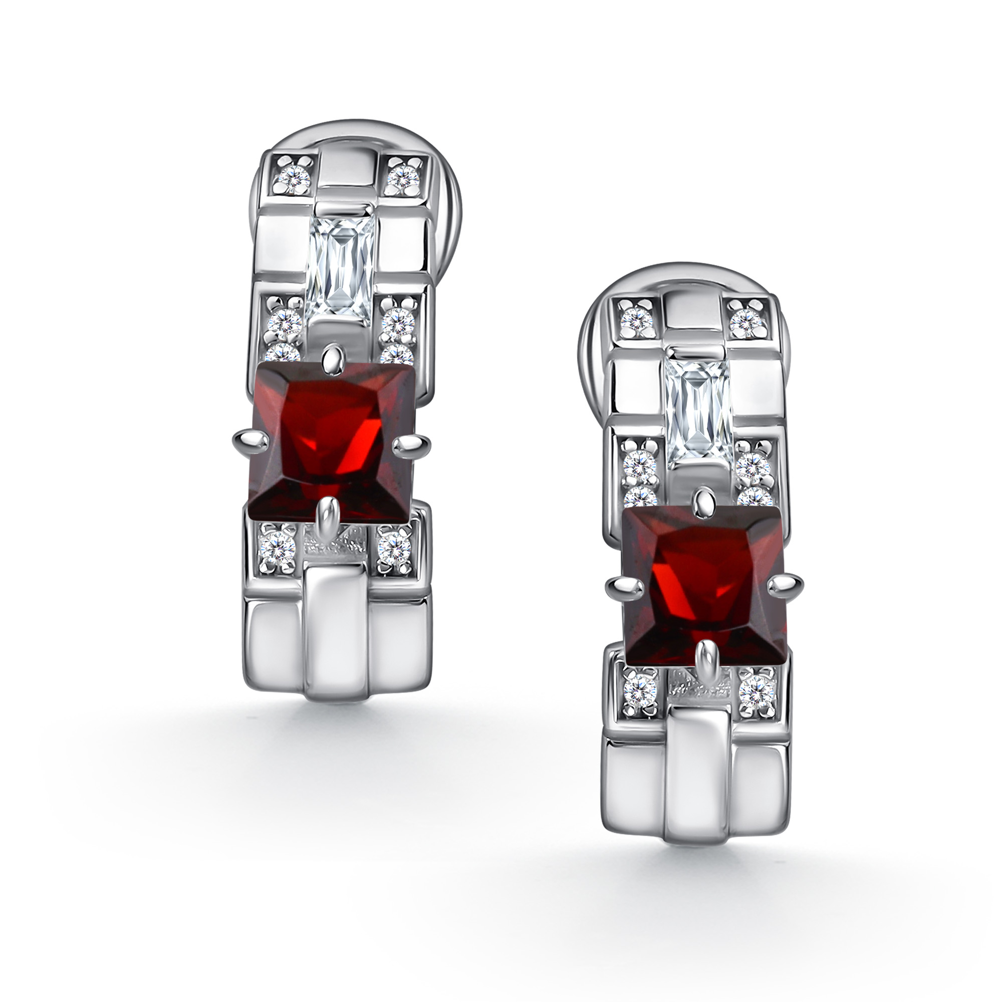 Серьги из серебра с камнем Гранат, Фианит фото, цены