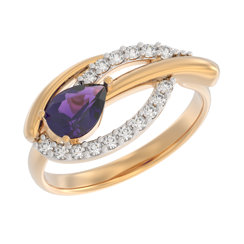 Кольцо из золота с камнем аметист, Фианит фото, цены
