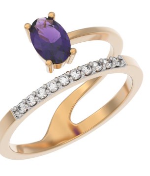 Кольцо из золота с камнем аметист, Фианит фото, цены