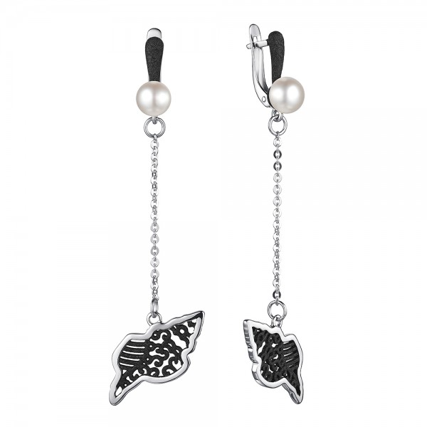 Серьги из серебра с камнем Жемчуг, вставками эмали фото, цены