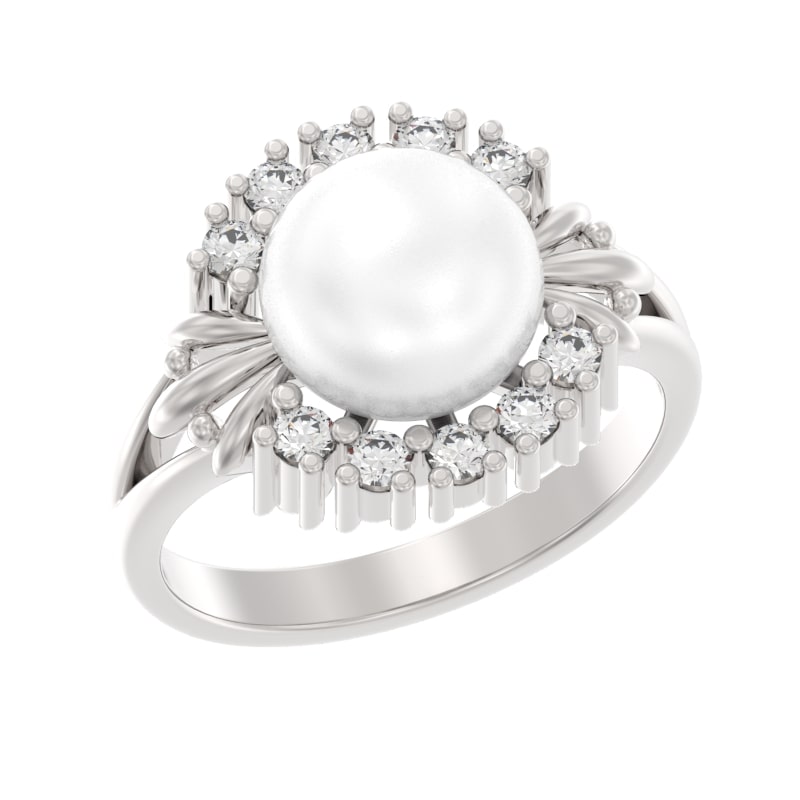 Кольцо из серебра с камнем Жемчуг, Фианит фото, цены