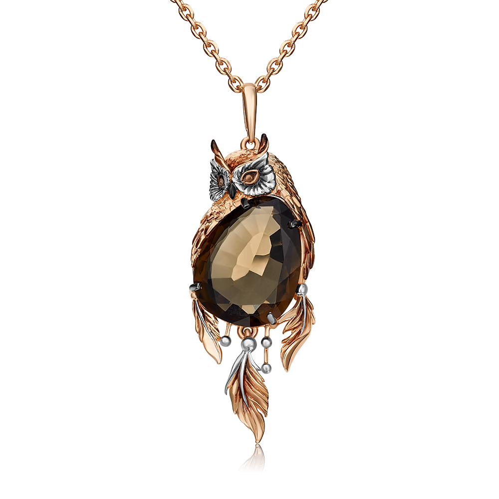 Подвеска из золота с камнем Раухтопаз, вставками эмали фото, цены