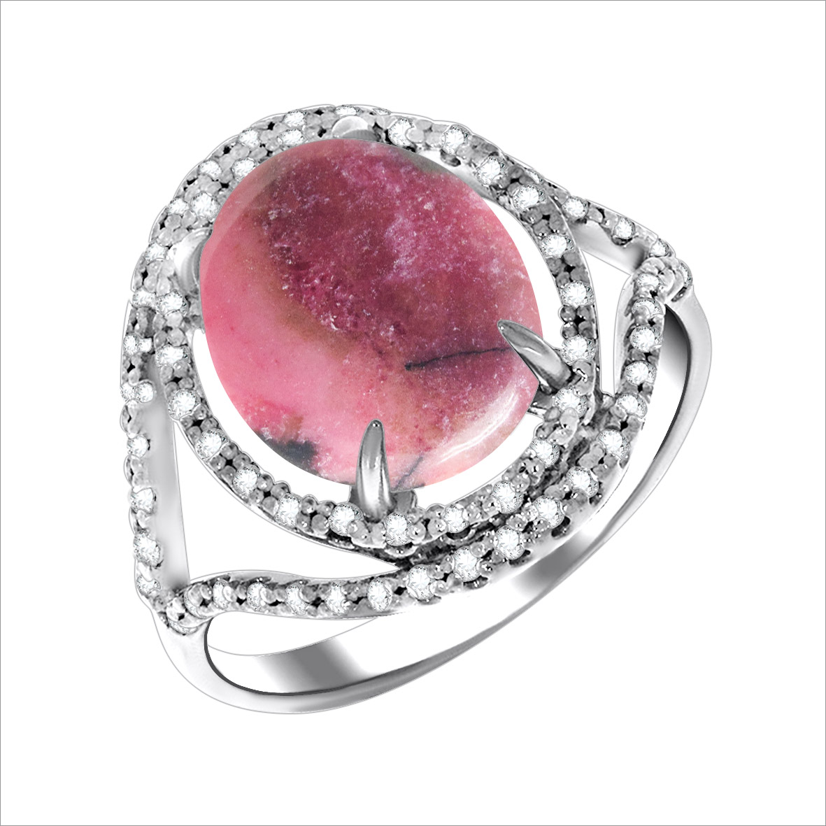 Кольцо из серебра с камнем Фианит, Родонит фото, цены